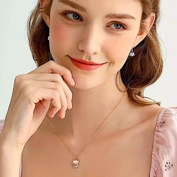 Rose Gold Hello Kitty Charm Necklace Crystal Full Body Pendant - Picture 4 of 9